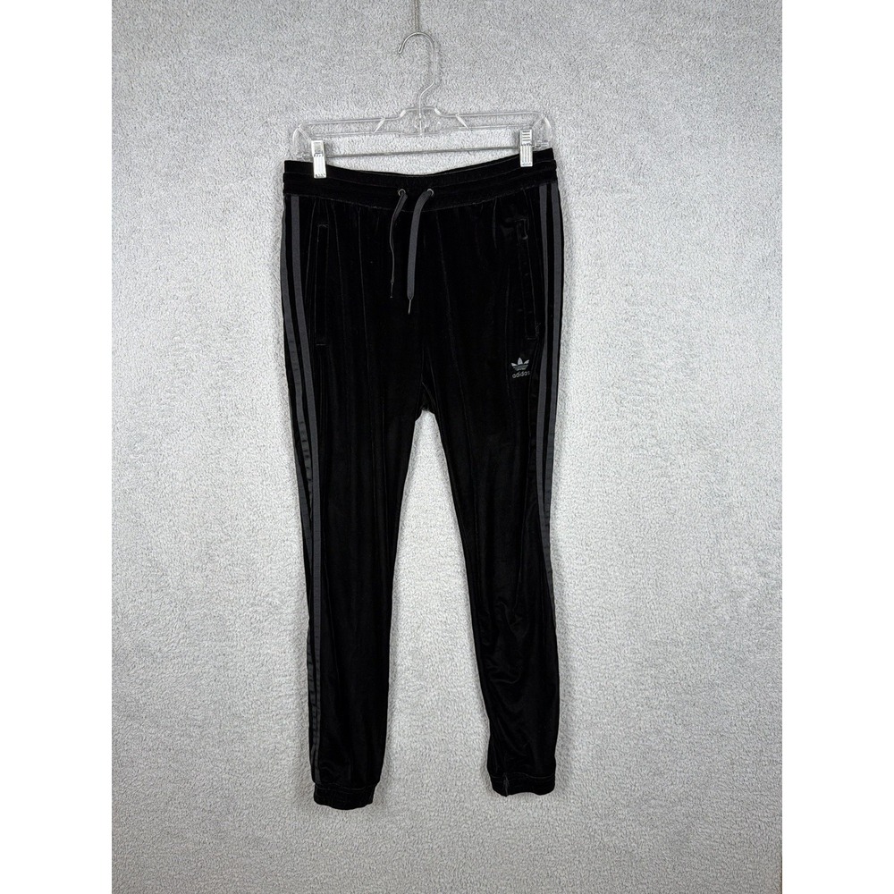 Adidas Joggers Luxe Velvet Vibes Women Size‎ M Tonal Black Track Pants CW0275